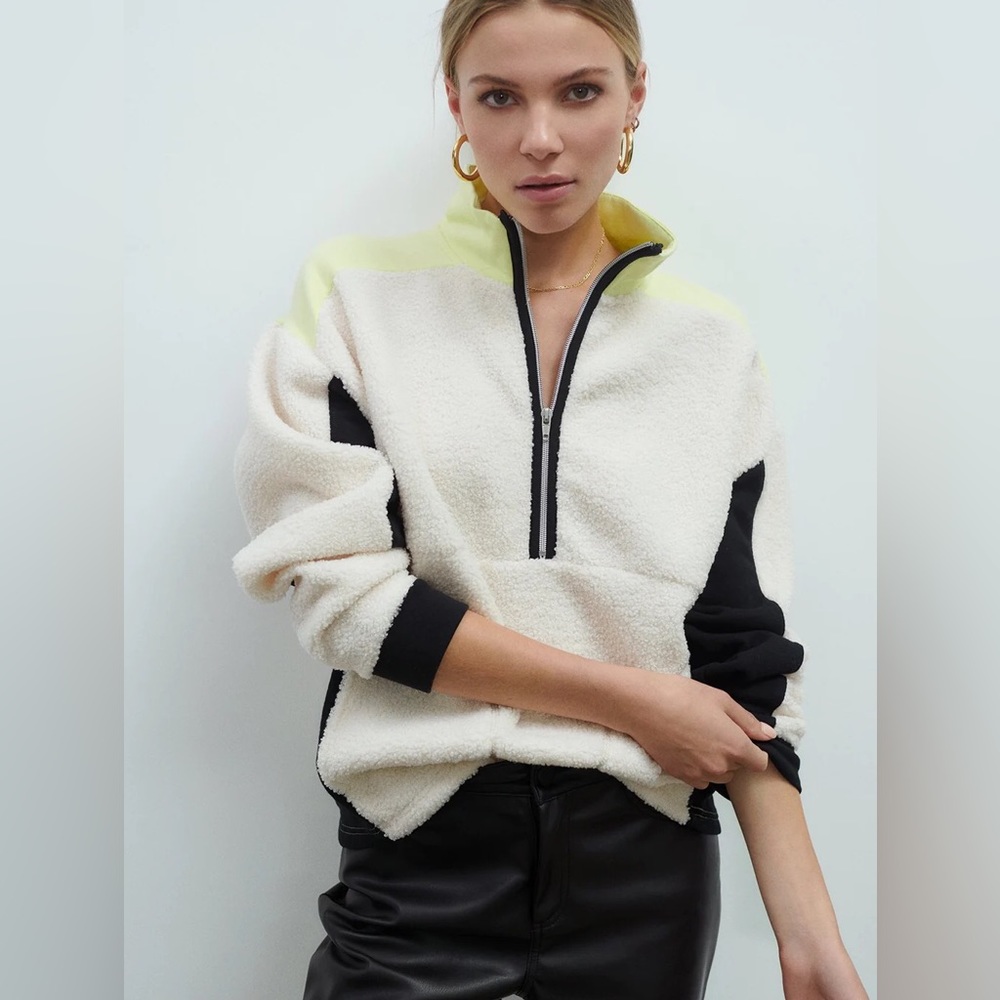 Sanctuary Fireside Shearling Colorblock 3/4 Zip Pullover Size Small
